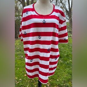 QUACKER FACTORY 3X NWT Patriot Short Sleeve Nautical Themed Top Red White